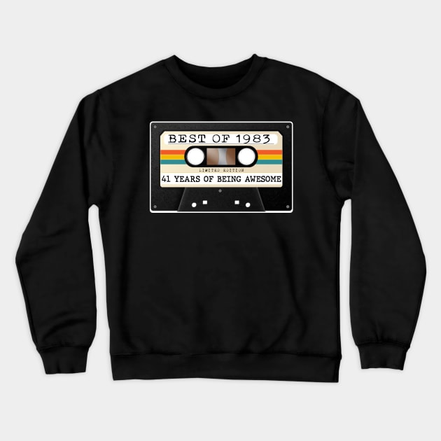 Funny Best of 1983 41st Birthday Cassette Tape Vintage Crewneck Sweatshirt by Happy Solstice